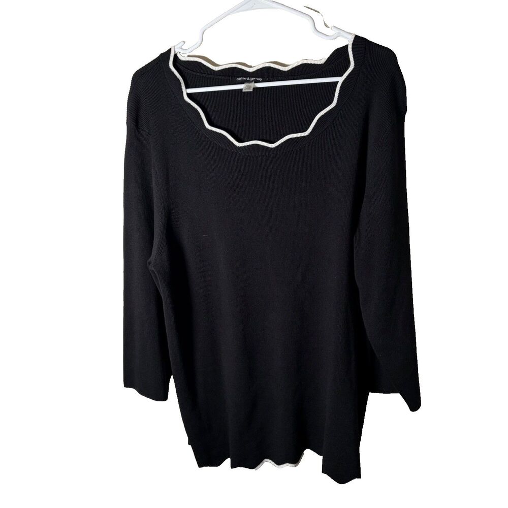 Cable & Gauge Sweater Women's 1X Round Neck Scalloped Neckline 3/4 Sleeve